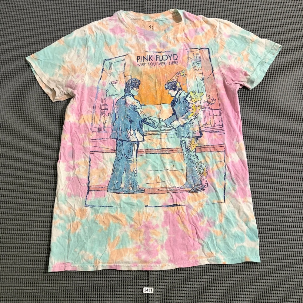 Pink Floyd Wish You Were Here Tie Dye Graphic T-Shirt Size S Pastel Pink Blue